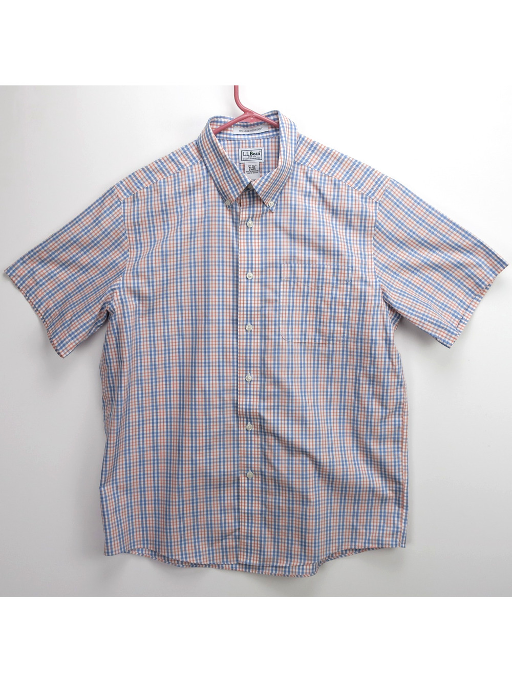 L.L.Bean Mens XL Plaid Button Down Shirt Short Sleeve Wrinkle Resistant Cotton